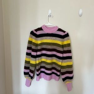 Ganni Striped Mock Neck Wool Sweater